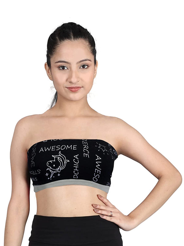 Double-Layer Cotton Strapless Bra | Non-Padded Bandeau Bra | Metallic Black