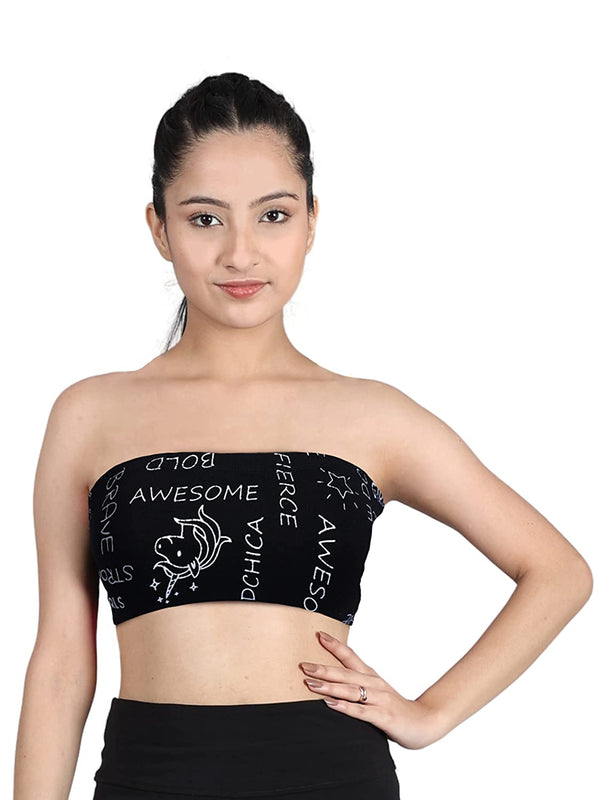 Double-layer Cotton Tube Bra | Non-Padded Bandeau Bra | Metallic Black Bra