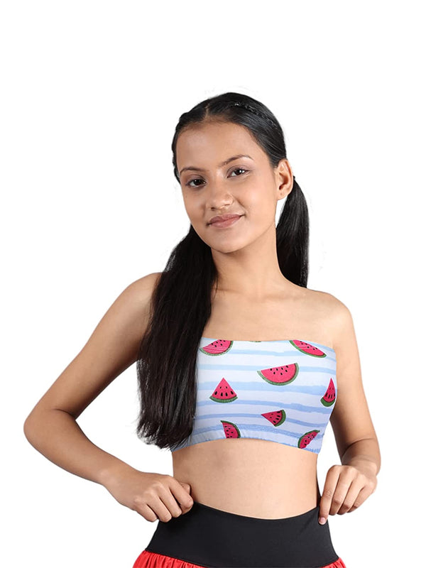 Double-Layer Cotton Tube Bra | Non-Padded Bandeau Bra | White Watermelon Print