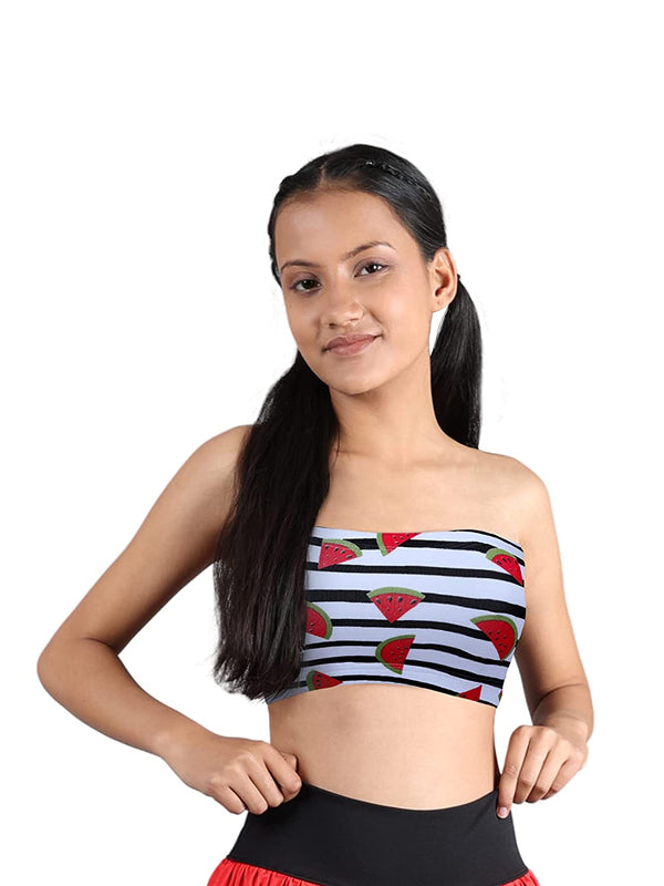 Double-Layer Cotton Tube Bra | Non-Padded Bandeau Bra | White Watermelon Print