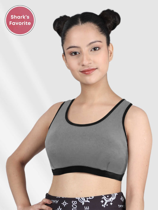 Cotton Workout Bra | Single-Layer Broad Strap | Non-Padded Beginner Bra | Solid