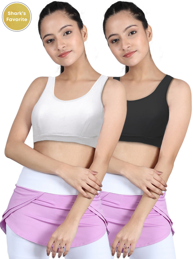 Double-layer Broad Strap Cotton Workout Bra | Non Padded Beginner Bra | Solid Bra