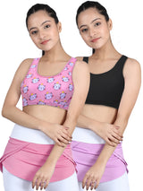 Double-Layer Broad Strap Cotton Fitness Bra | Non-Padded Beginner Bra | Kitty Print & Solid Bra