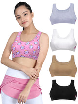 Double-Layer Broad Strap Cotton Yoga Bra | Non-Padded Bra for Young Women | Kitty Print & Solid Bra