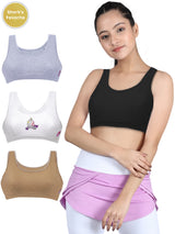 Double-layer Broad Strap Cotton Sports Bra | Non-Padded Beginner Bra | Unicorn Print & Solid Bra