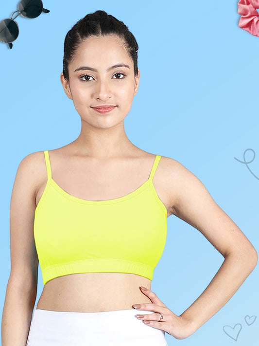 DOUBLE-LAYER THIN STRAP COTTON ATHLETIC BRAS | NON-PADDED BEGINNER BRA | NEON GREEN