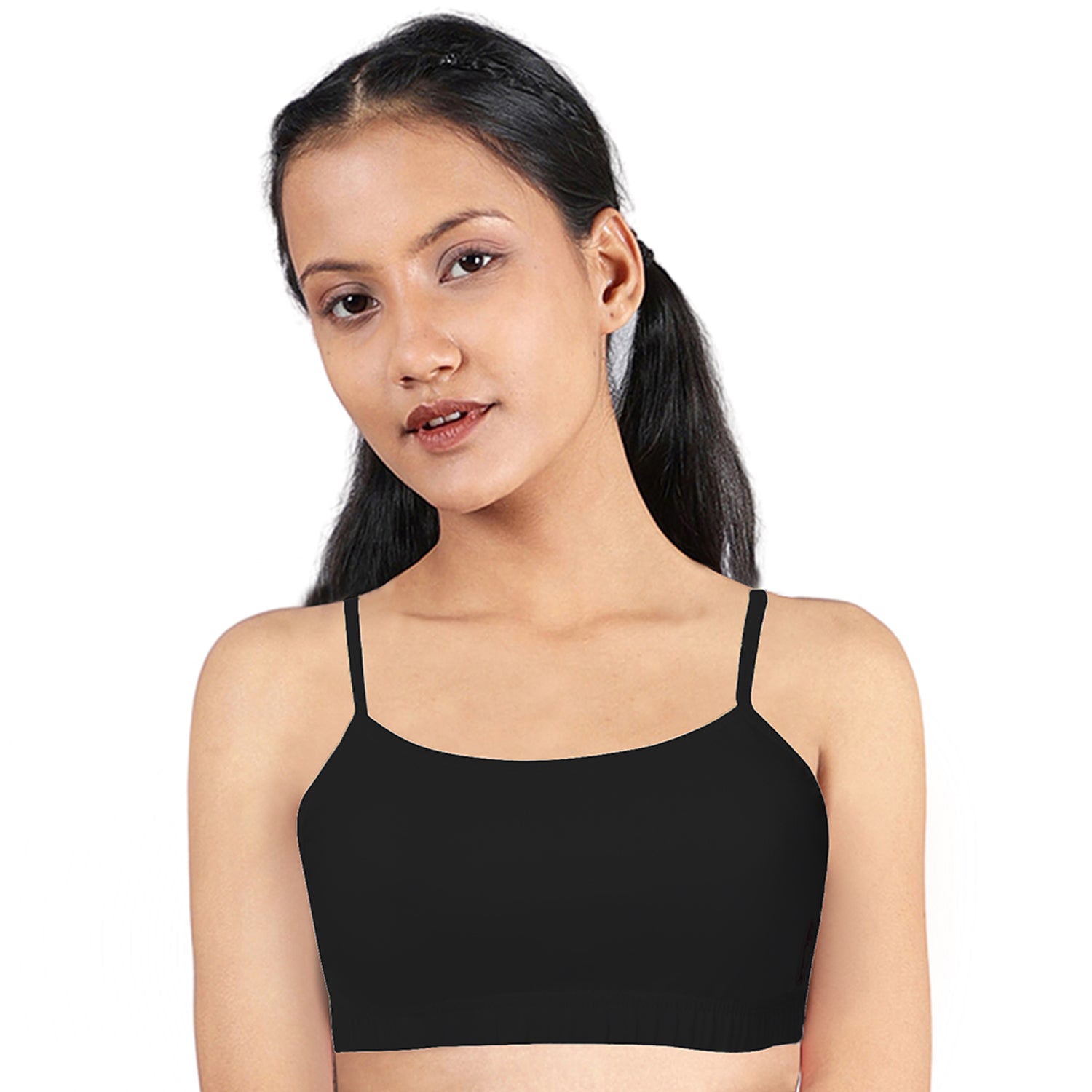 DOUBLE-LAYER THIN STRAP COTTON ATHLETIC BRAS | NON-PADDED BEGINNER BRA | BLACK