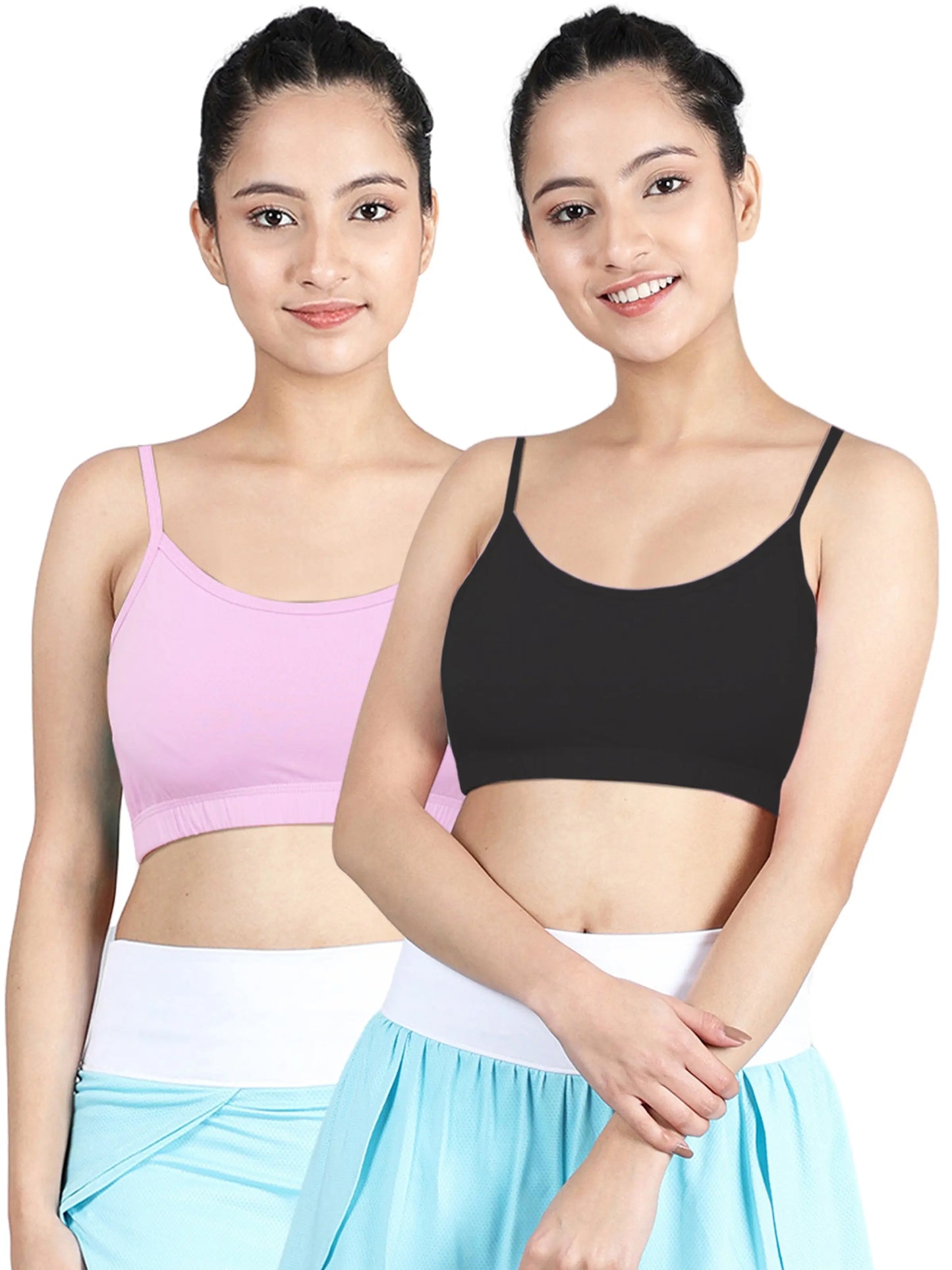 Double-Layer Thin Strap Cotton Athletic Bra | Non-Padded Beginner Bra | NEON GREEN & BLACK