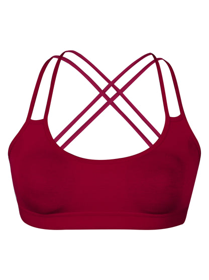 Criss Cross Back Cotton Sports Bra For Girls | Removable Pads | Elasticated Underband | Good Support | Full Coverage Bra Pack Of 1 | Maroon Workout Bra - D'chica