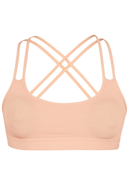 Criss Cross Back Cotton Sports Bra For Women | Removable Pads | Elasticated Underband | Good Support | Full Coverage Bra Pack Of 1 | Skin Workout Bra - D'chica