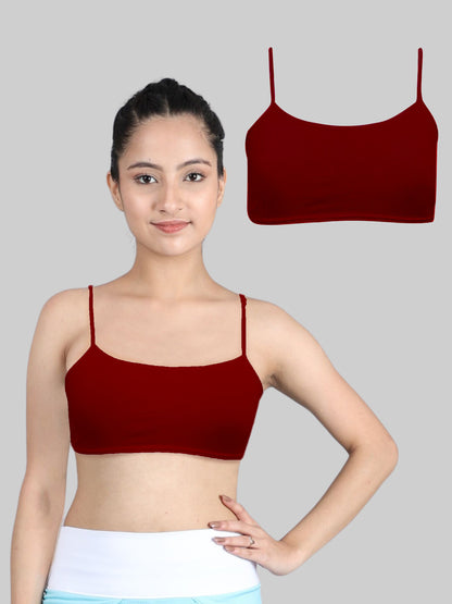 SINGLE LAYERED THIN STRAP NON-WIRED FULL COVERAGE COTTON STARTER BRA | MAROON