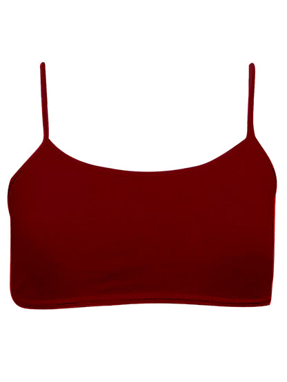 SINGLE LAYERED THIN STRAP NON-WIRED FULL COVERAGE COTTON STARTER BRA | MAROON