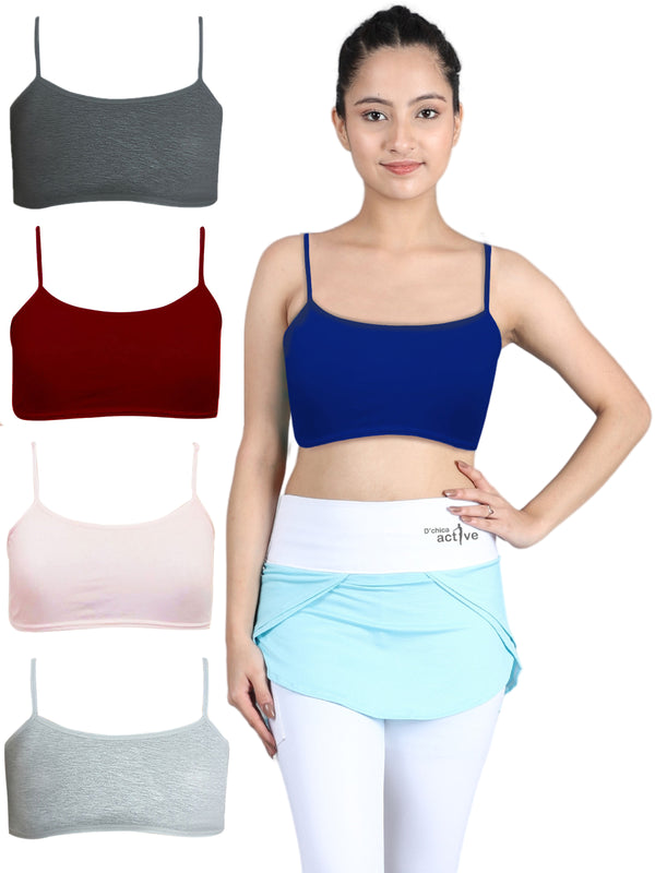 SINGLE LAYERED THIN STRAP NON-WIRED FULL COVERAGE COTTON STARTER BRA | MAROON, PINK, GREY, DARK GREY & ROYAL BLUE