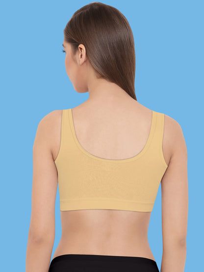 Broad Strap Cotton Gym Bra for Girls  | Removable Pads | Elasticated Underbrand | Good Support | Full Coverage Pack of 1 | Skin Sports Bra