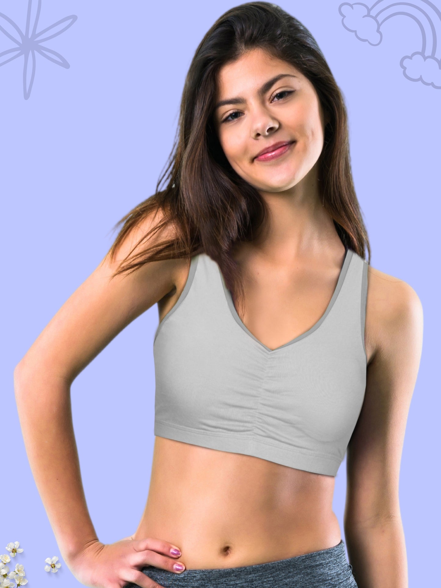 Broad Strap Cotton Gym Bra for Girls  | Removable Pads | Elasticated Underbrand | Good Support | Full Coverage Pack of 1 | Grey Sports Bra