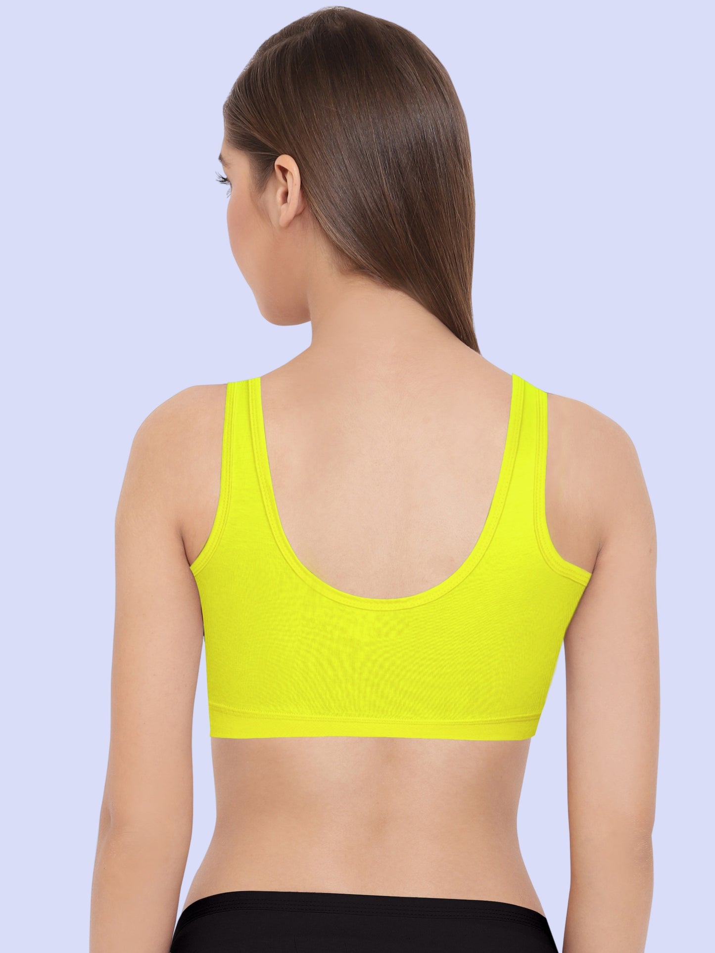 Broad Strap Cotton Gym Bra for Girls  | Removable Pads | Elasticated Underbrand | Good Support | Full Coverage Pack of 1 | Neon Green Sports Bra