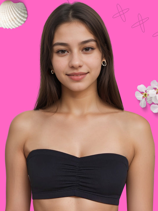 Cotton Strapless Tube Bra For Girls| Bandeau Bra With Removable Pads | Black Tube Top Pack Of 1