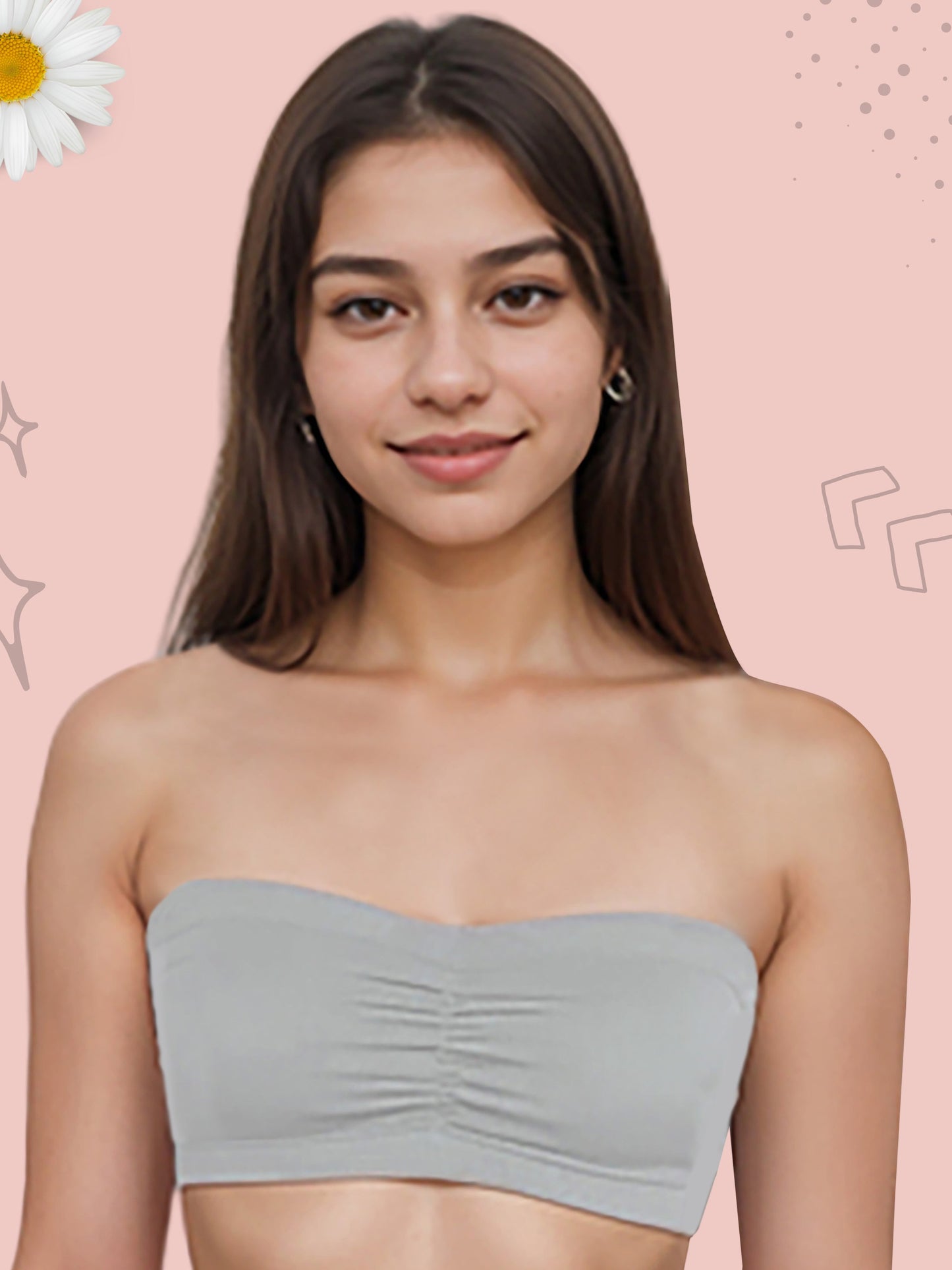 Cotton Strapless Tube Bra For Girls| Bandeau Bra With Removable Pads | Grey Tube Top Pack Of 1