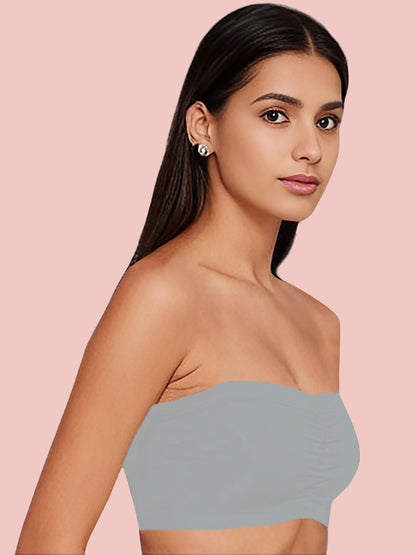 Cotton Strapless Tube Bra For Girls| Bandeau Bra With Removable Pads | Grey Tube Top Pack Of 1