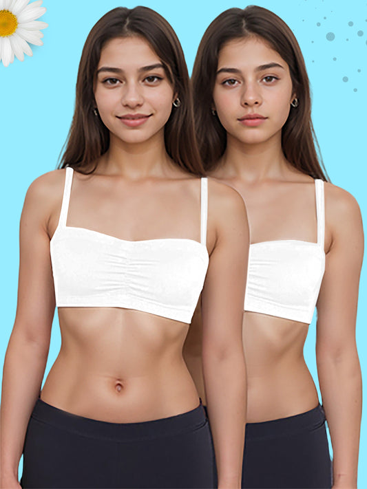 Cotton Strapless Tube Bra For Girls| Bandeau Bra With Removable Pads | White Tube Top With Straps Pack Of 1