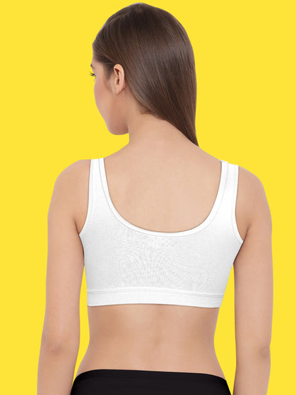 Broad Strap Cotton Gym Bra for Girls  | Removable Pads | Elasticated Underbrand | Good Support | Full Coverage Pack of 2 | White & Black Sports Bra