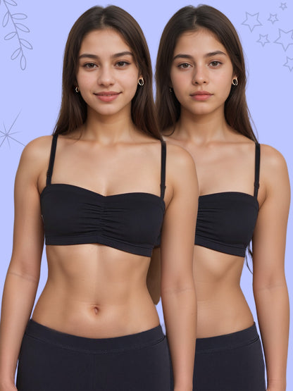 Cotton Strapless Tube Bra For Girls| Bandeau Bra With Removable Pads | Black Tube Top With Straps Pack Of 1