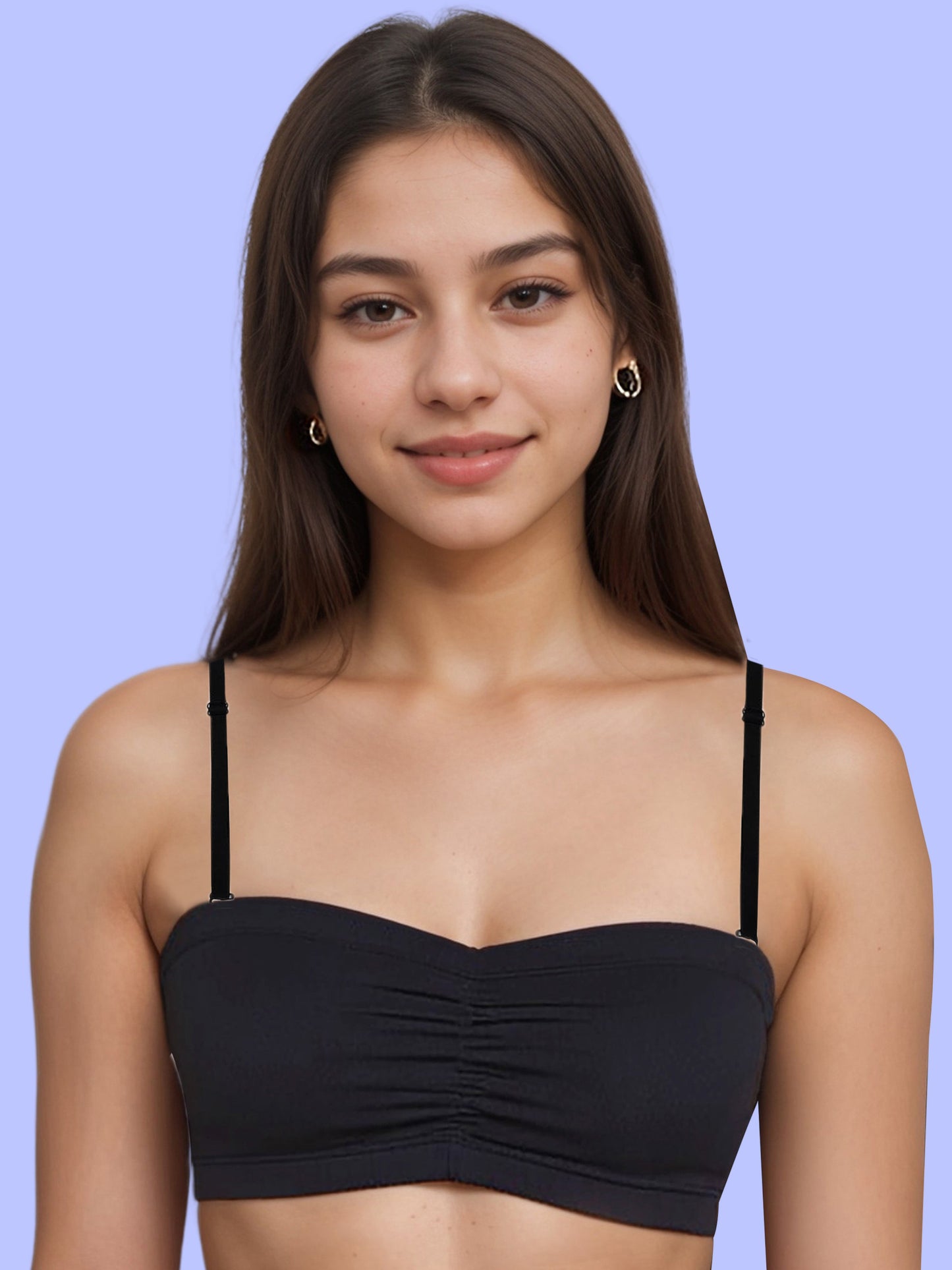 Cotton Strapless Tube Bra For Girls| Bandeau Bra With Removable Pads | Black Tube Top With Straps Pack Of 1