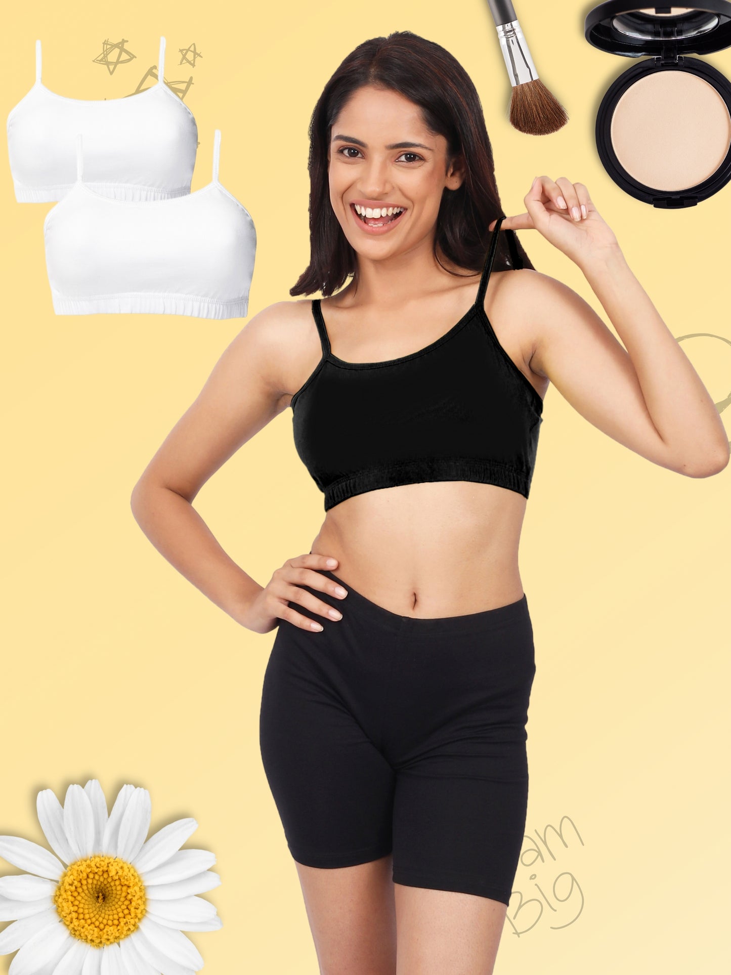 Double-layer Thin Strap Cotton Sports Bra | Non Padded Bra For Young Women | Solid Bra Pack of 3