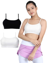 Double-Layer Thin Strap Cotton Athletic Bra | Non-Padded Beginner Bra | White & Black Solid Bras