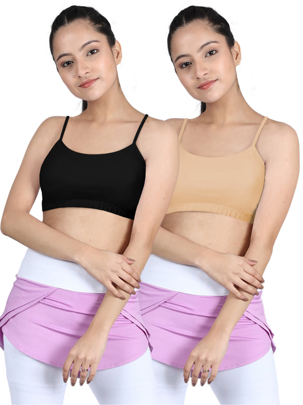 Double-Layer Thin Strap Cotton Sports Bra | Non-Padded Beginner Bra | Solid Bra