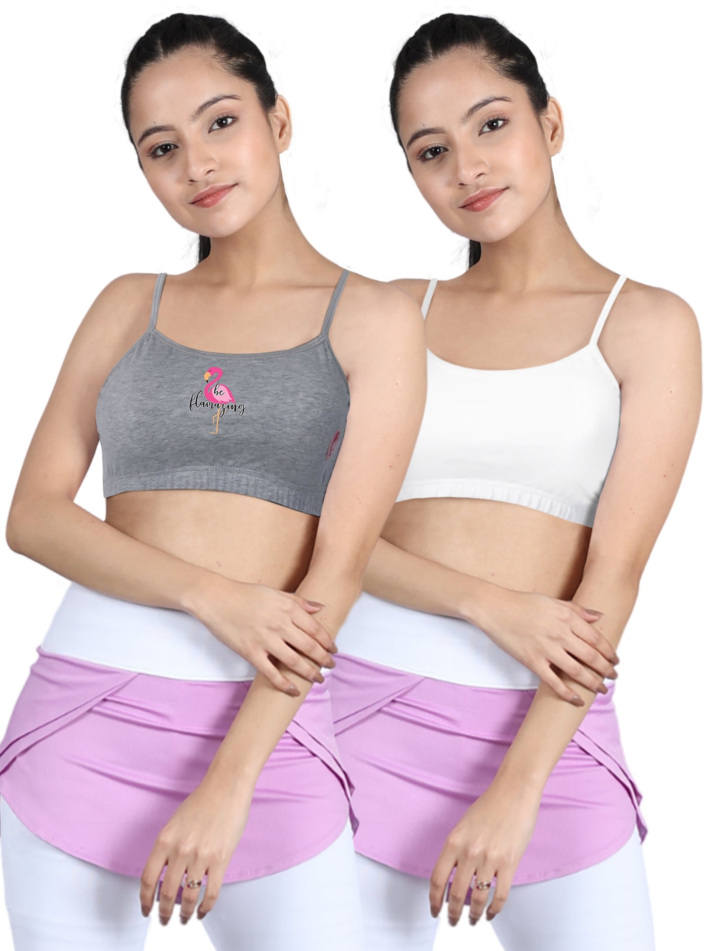 Double-layer Thin Strap Cotton Sports Bras | Non-Padded Beginner Style | Printed & Solid Designs