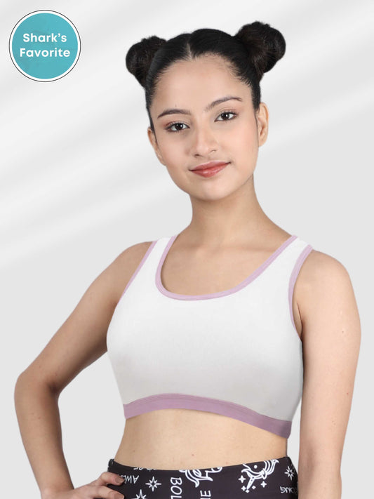 Single-Layer Broad Strap Cotton Sports Bra | Non-Padded Beginner Bra | Solid