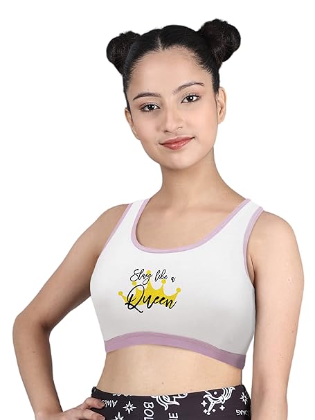 Single-Layer Broad Strap Cotton Sports Bra for Exercise | Non-Padded Beginner Bra | Printed Bra