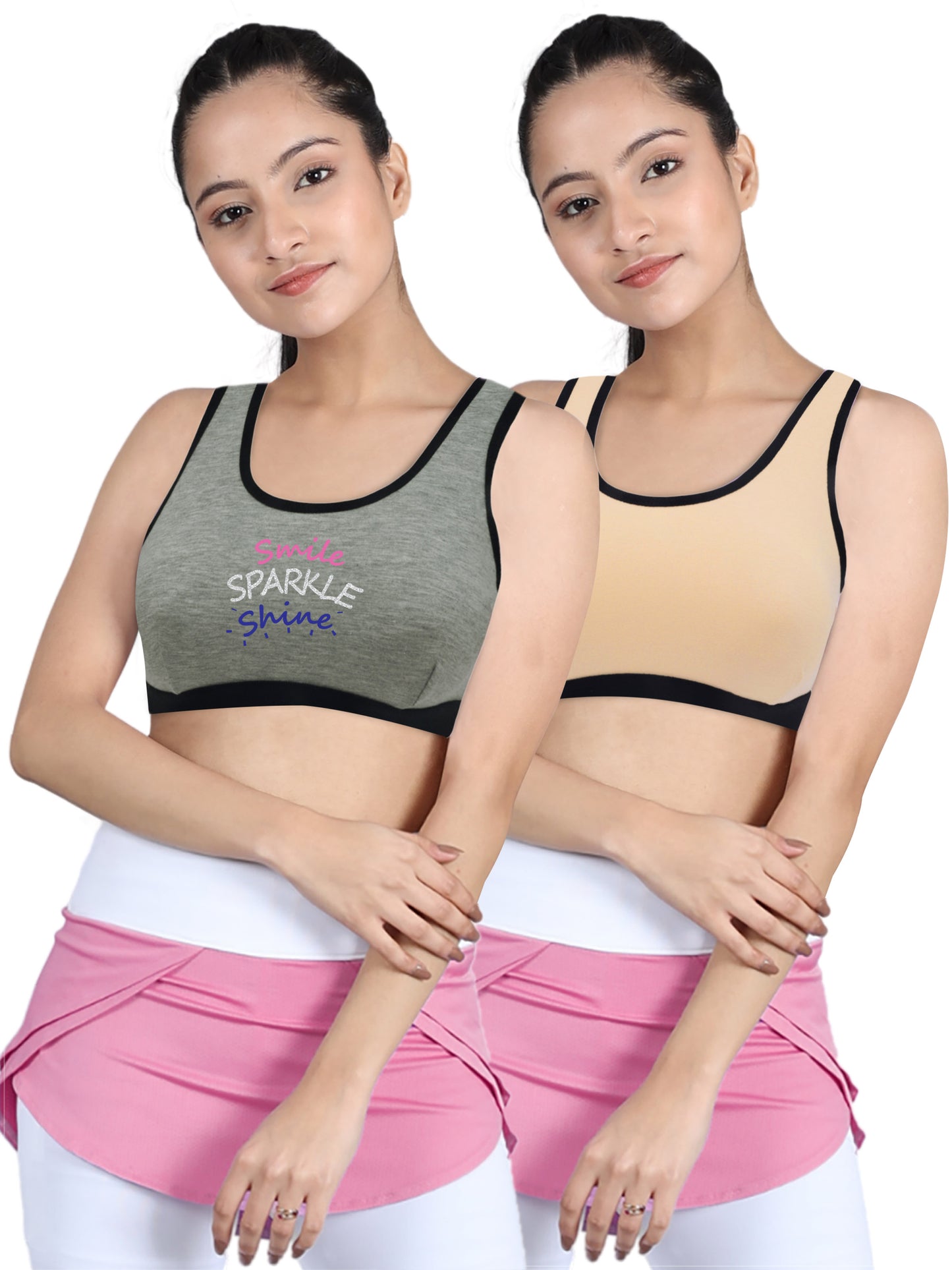 Single-Layer Broad Strap Cotton Athletic Bra | Non-Padded Beginner Bra | Printed & Solid Bra