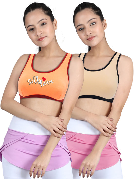 Single-Layer Broad Strap Cotton Yoga Bra | Non-Padded Beginner Bra | Solid & Printed Bra