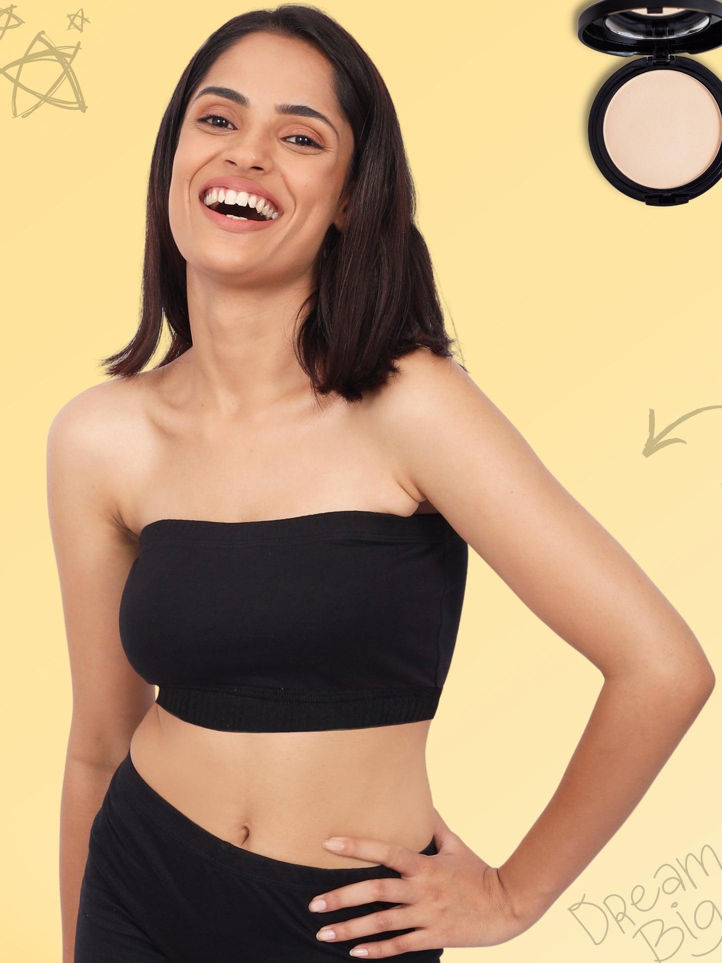 DOUBLE-LAYER COTTON STRAPLESS BRA | NON-PADDED TUBE BRA | SOLID BLACK