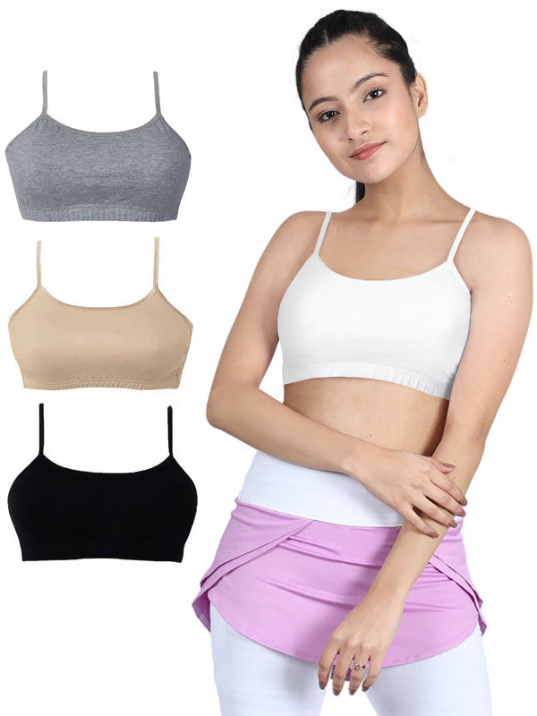 Thin Strap Cotton Athletic Bra | Double-Layer | Non-Padded Beginner Bra | Solid