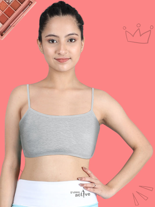 THIN STRAP NON-WIRED FULL COVERAGE COTTON EVERYDAY BRA | SINGLE LAYERED | GREY