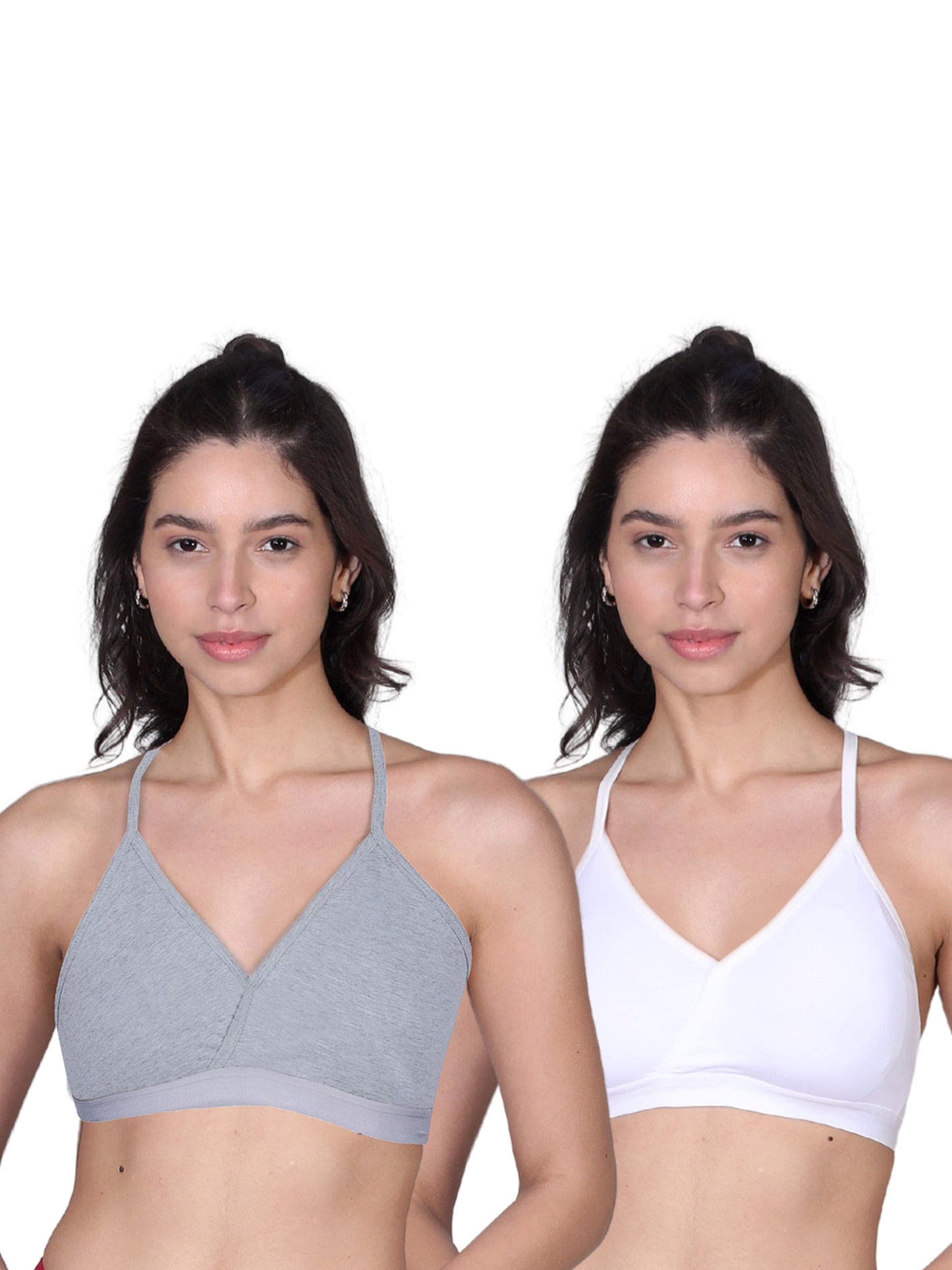 Everyday V-Neck Bra in Grey & White with Removable Padding & Adjustable Straps