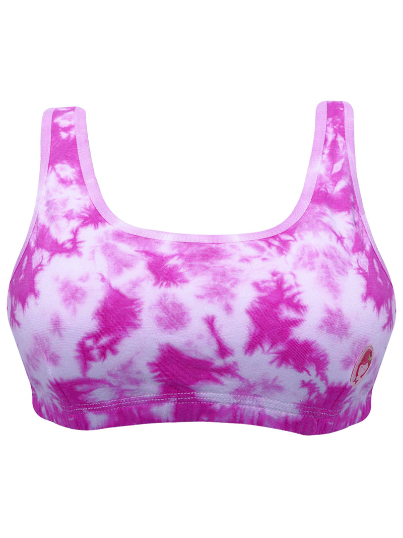 Double-Layer Thin Strap Cotton Sports Bra | Non-Padded Beginner Bra | Tie & Dye Print Bra