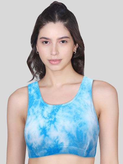 Broad Strap Cotton Sports Bra | Double-Layer & Non-Padded | Printed Bra