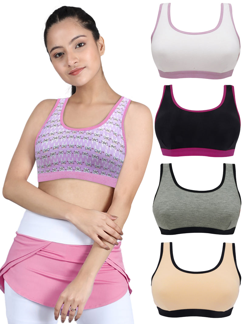 Single-Layer Broad Strap Cotton Workout Bra | Non-Padded Beginner Bra | Printed & Solid Bra