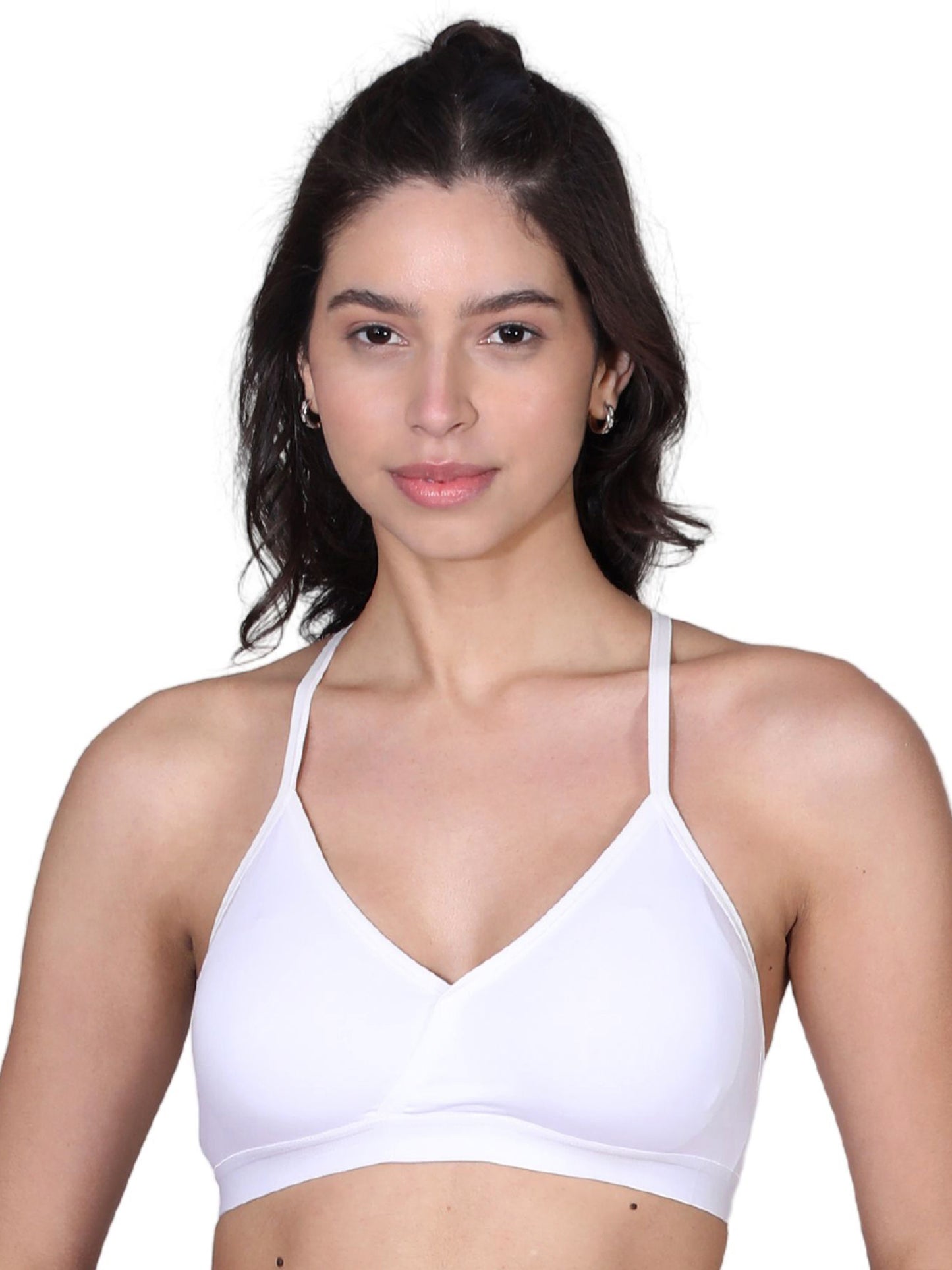 Padded V-Neck Everyday Bra in White with Adjustable Straps & Removable Cups