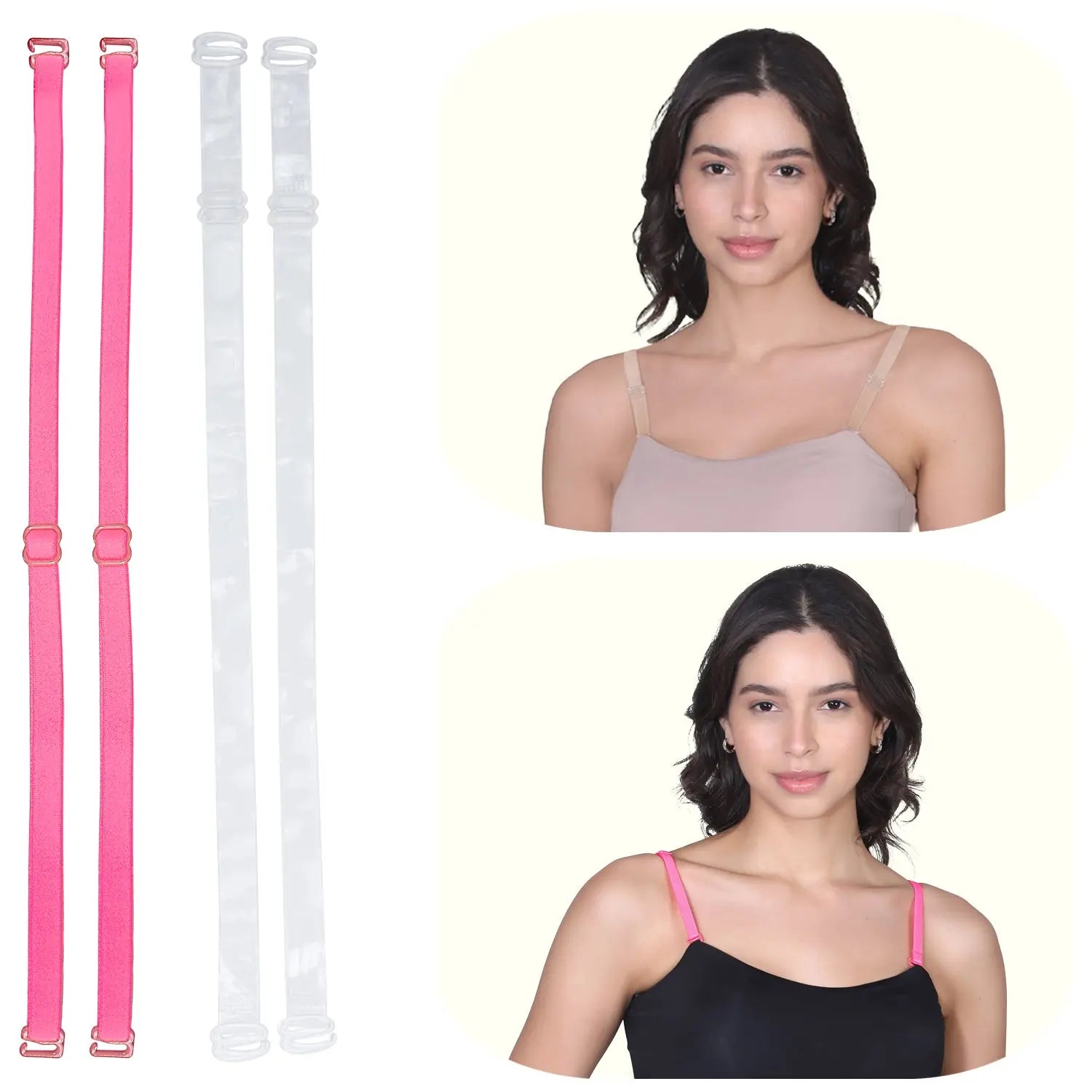 Durable Bra Straps | Adjustable Nylon Elastane | Transperent & Neon pink