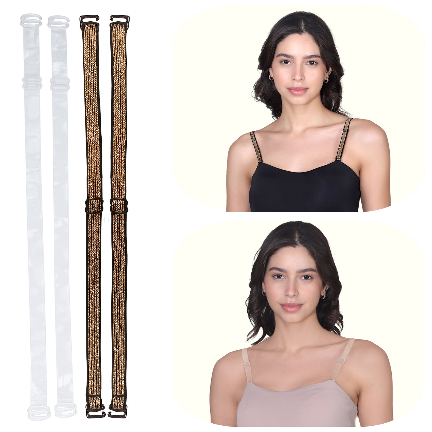 Durable Bra Straps | Adjustable Nylon Elastane | Transperent & Golden