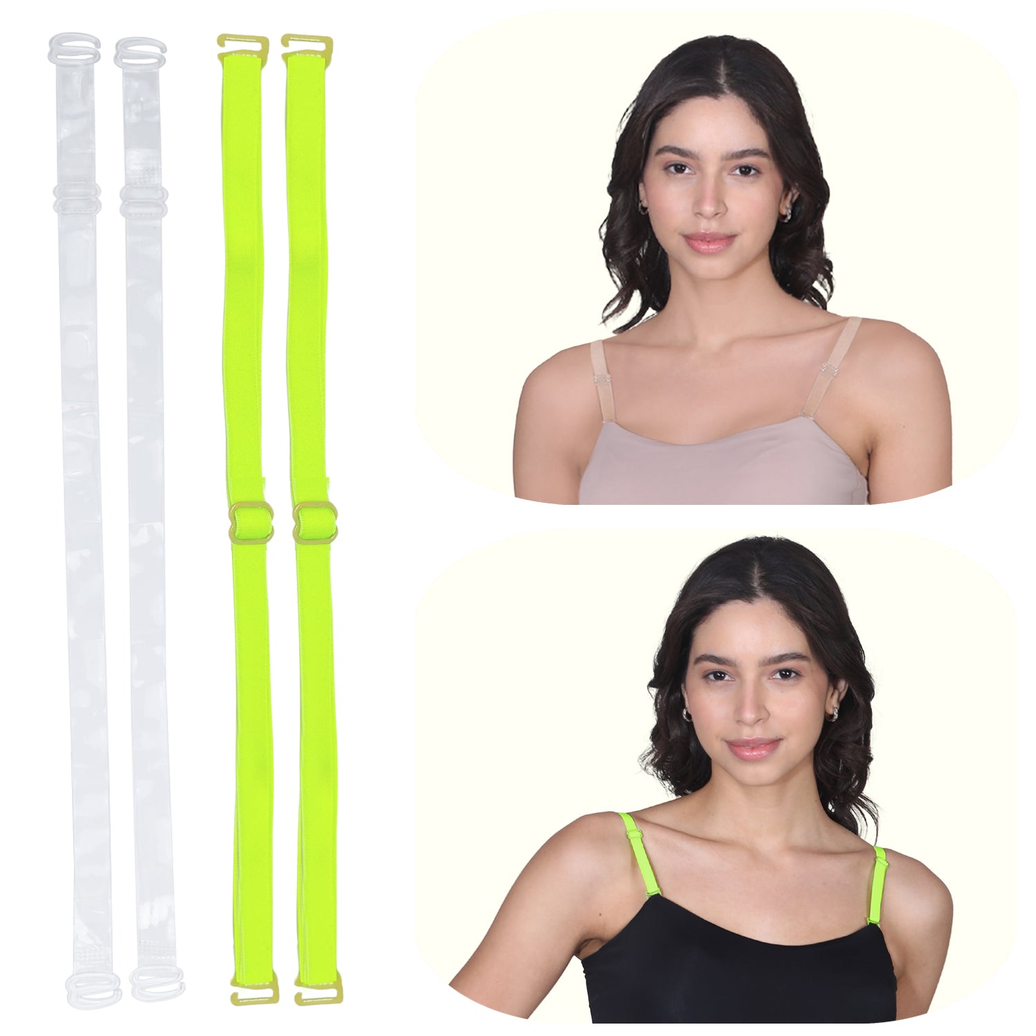 Durable Bra Straps | Adjustable Nylon Elastane | Transparent & Neon Yellow