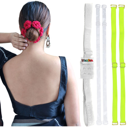 Dchica Pack of 3  ( 1 Bra Strap Extender for Backless, 1 Transperent strap  and  1  Neon Green Bra Strap)