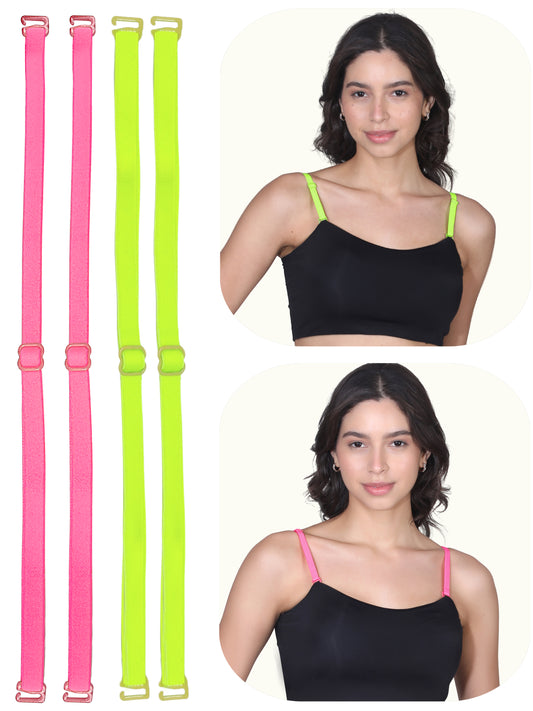 Adjustable Cotton Bra Strap | Durable Straps for Bra | Neon Pink & Yellow