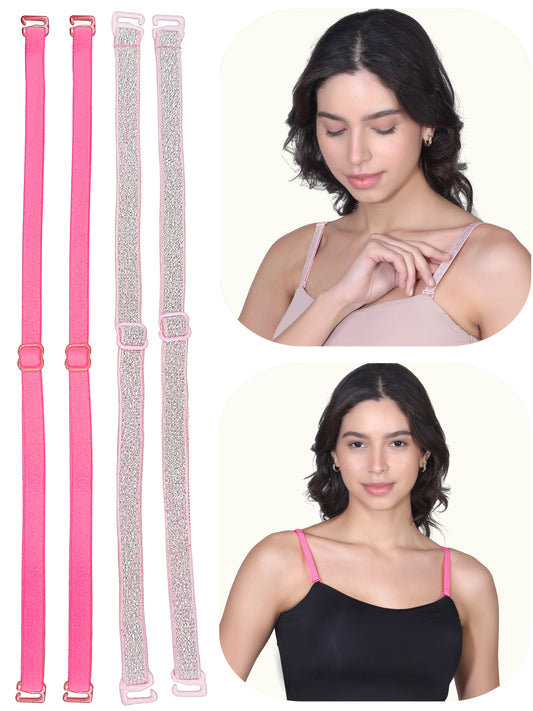 Adjustable Cotton Bra Strap | Durable Straps for Bra | Neon Pink & Silver