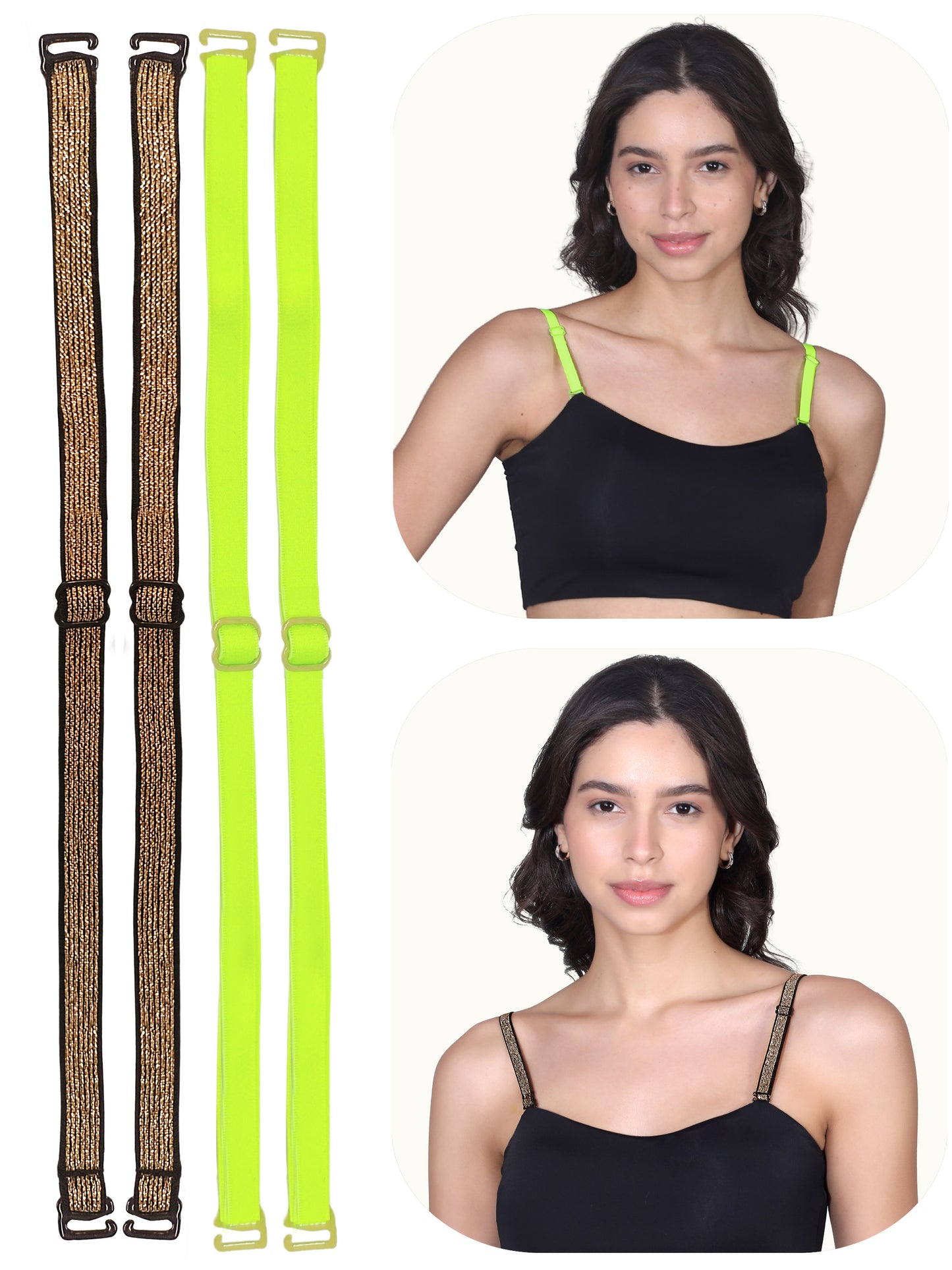 Adjustable Cotton Bra Strap | Durable Straps for Bra | Neon Yellow & Golden